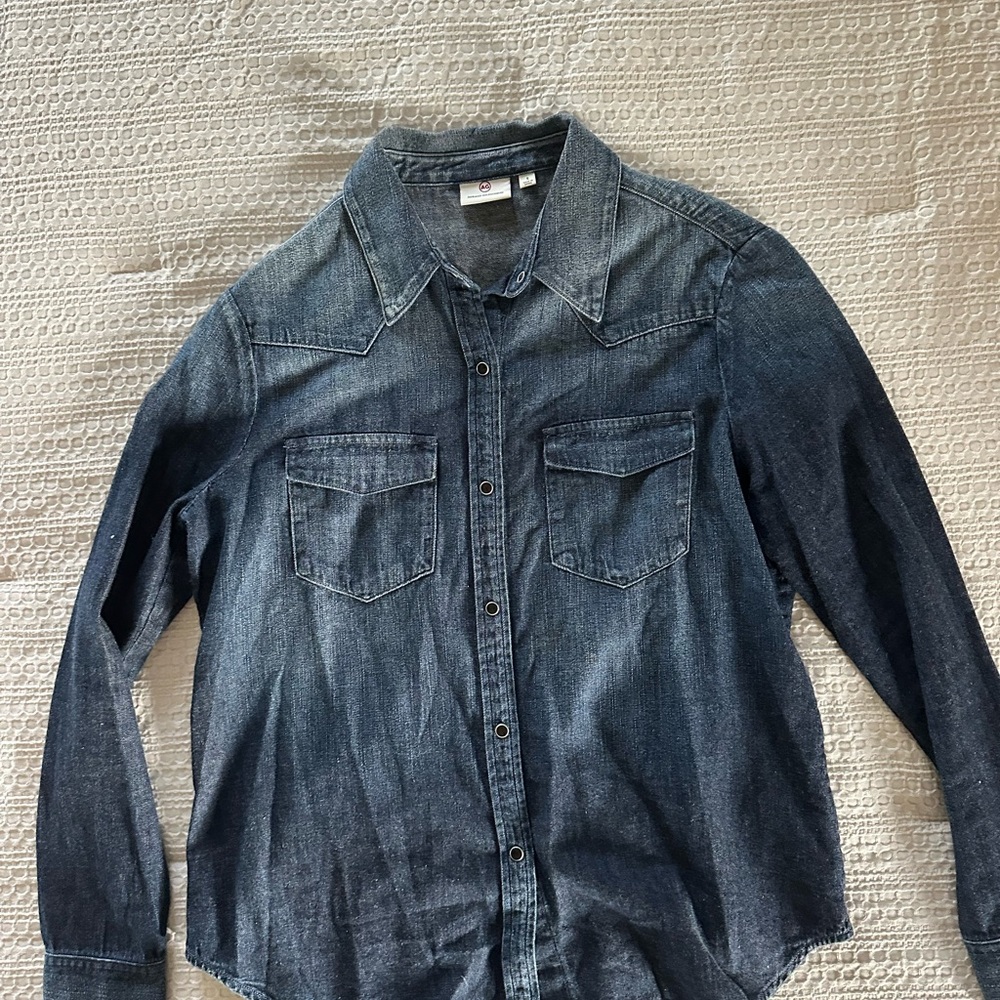 AG Adriano Goldschmied Denim Shirt Womens Blue Button Up Aged Denim Western